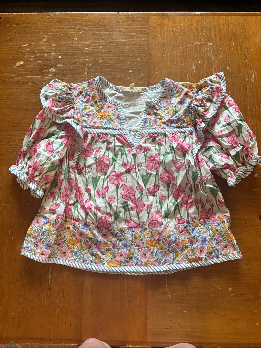 entro Pink Floral Puff-Sleeve Cotton Blouse